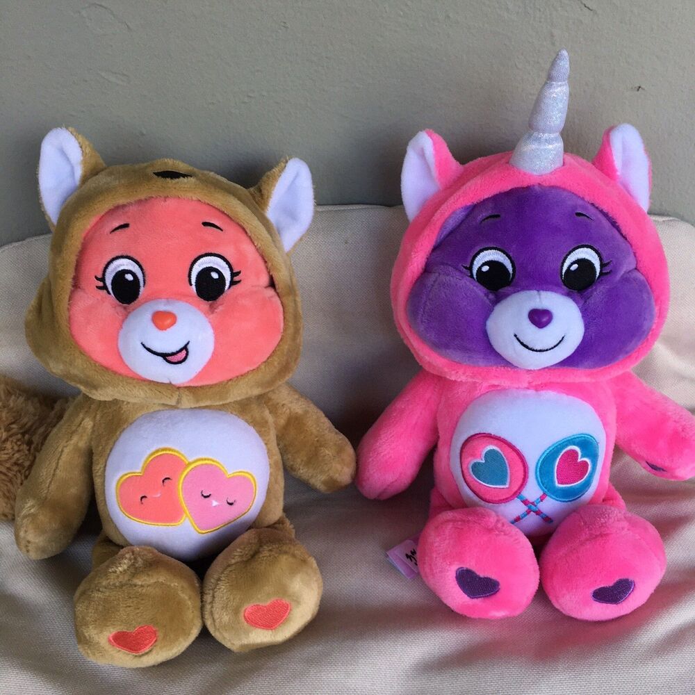 Care Bears Plush Lot 2 Fox Squirrel Unicorn Hoodie Friends Hearts Kawaii 90s Y2K